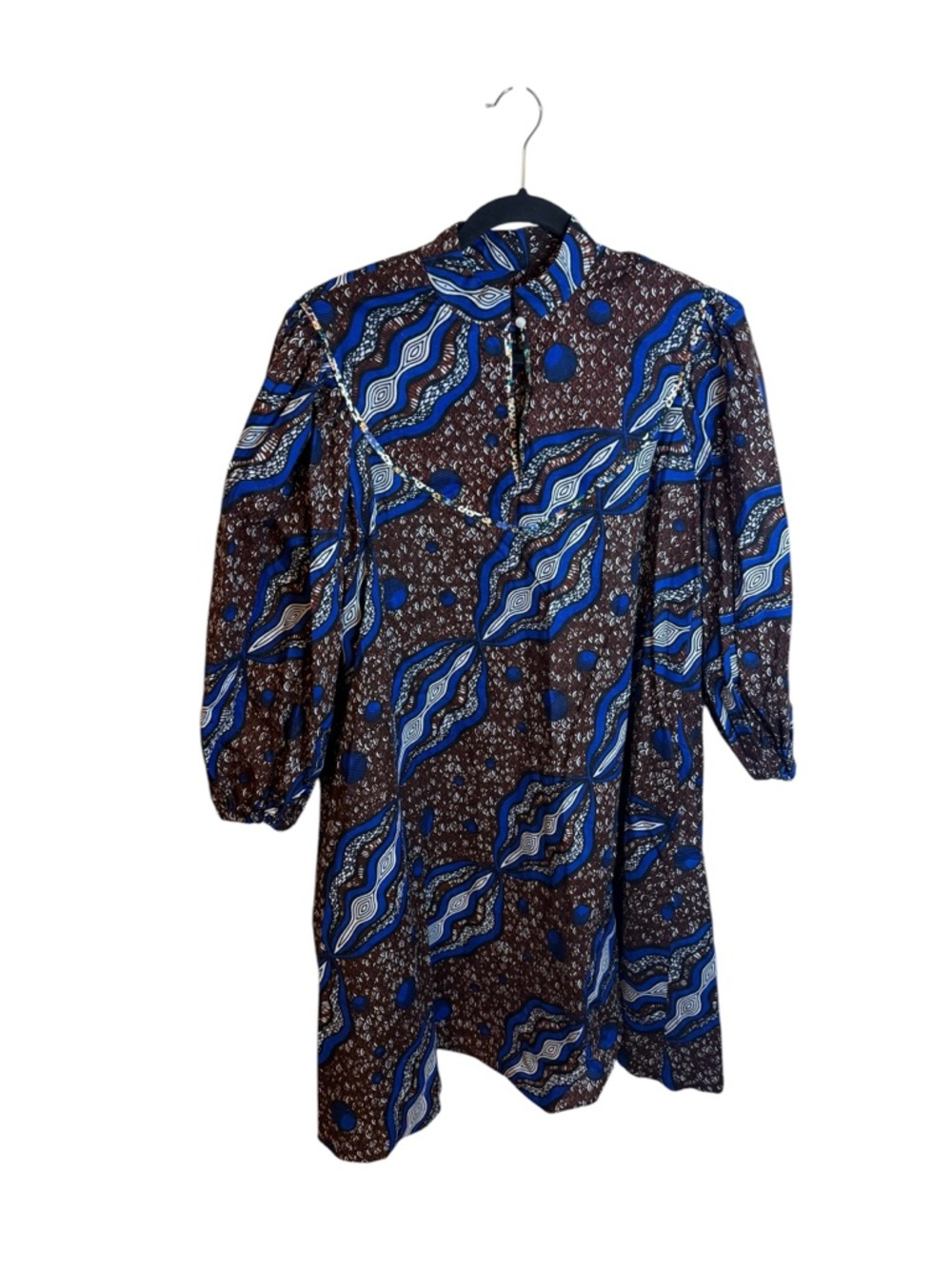 Royal Native Brown and Blue Funky Wax Print Long Sleeve Shift Dress